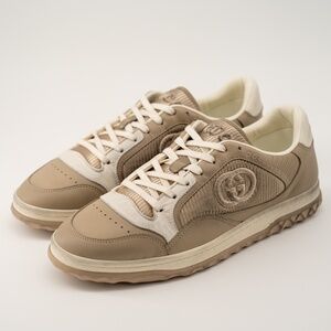 size 7.5G 8 US Gucci MAC80 Beige White Leather Sneakers Distressed